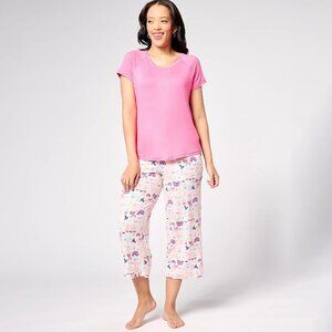 MUK LUKS Cloud Knit Short Slv & Cropped Pant Pajama Set - Pink (Sz 2X) a632305